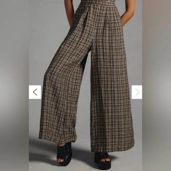 By Anthropologie Embroidered Plaid Jumpsuit Size 0 - Picture 4 of 12